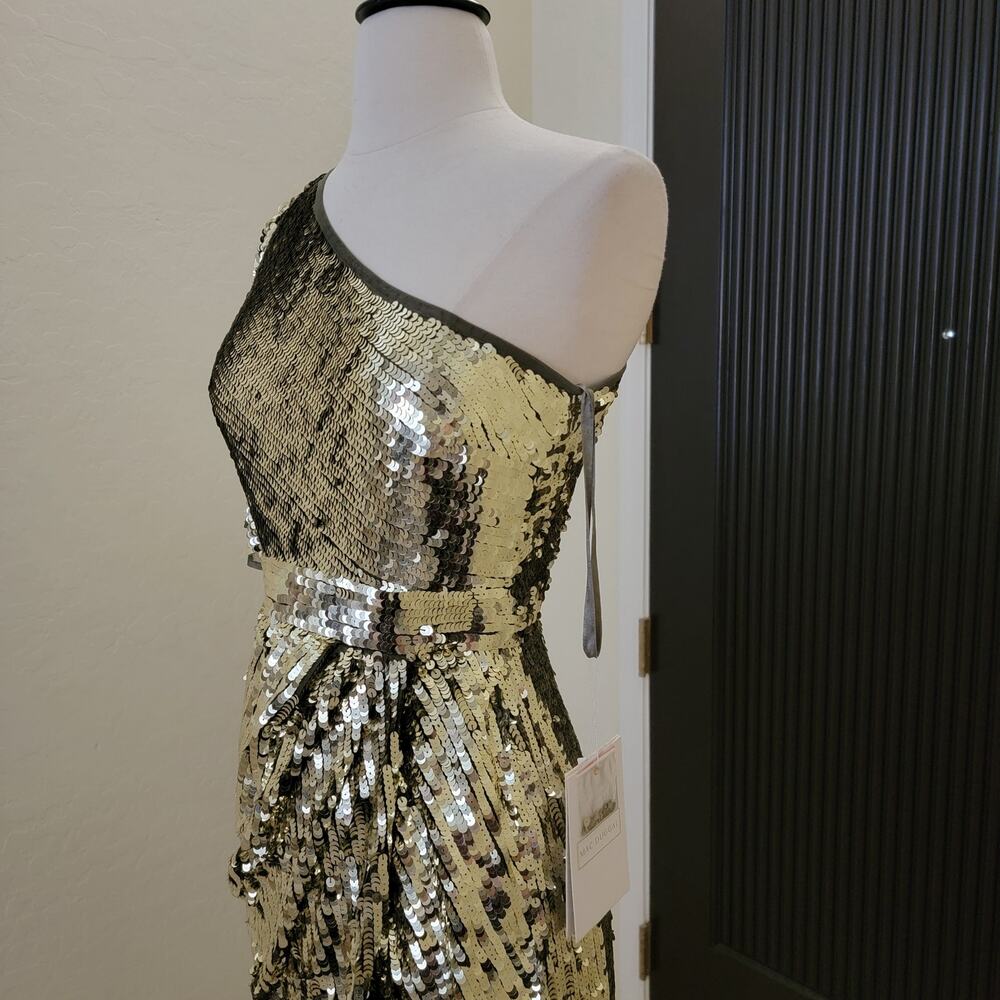 Mac Duggal 93540 Gold One Shoulder Sequin Evening Gown Maxi Dress Size 2 - Picture 7 of 11